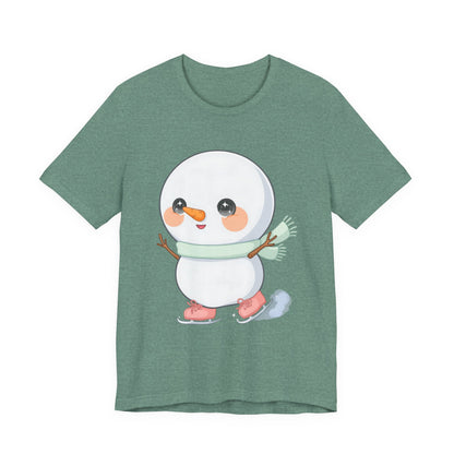 Cute Snowman T-Shirt, Kawaii Ice Skating Holiday Gift