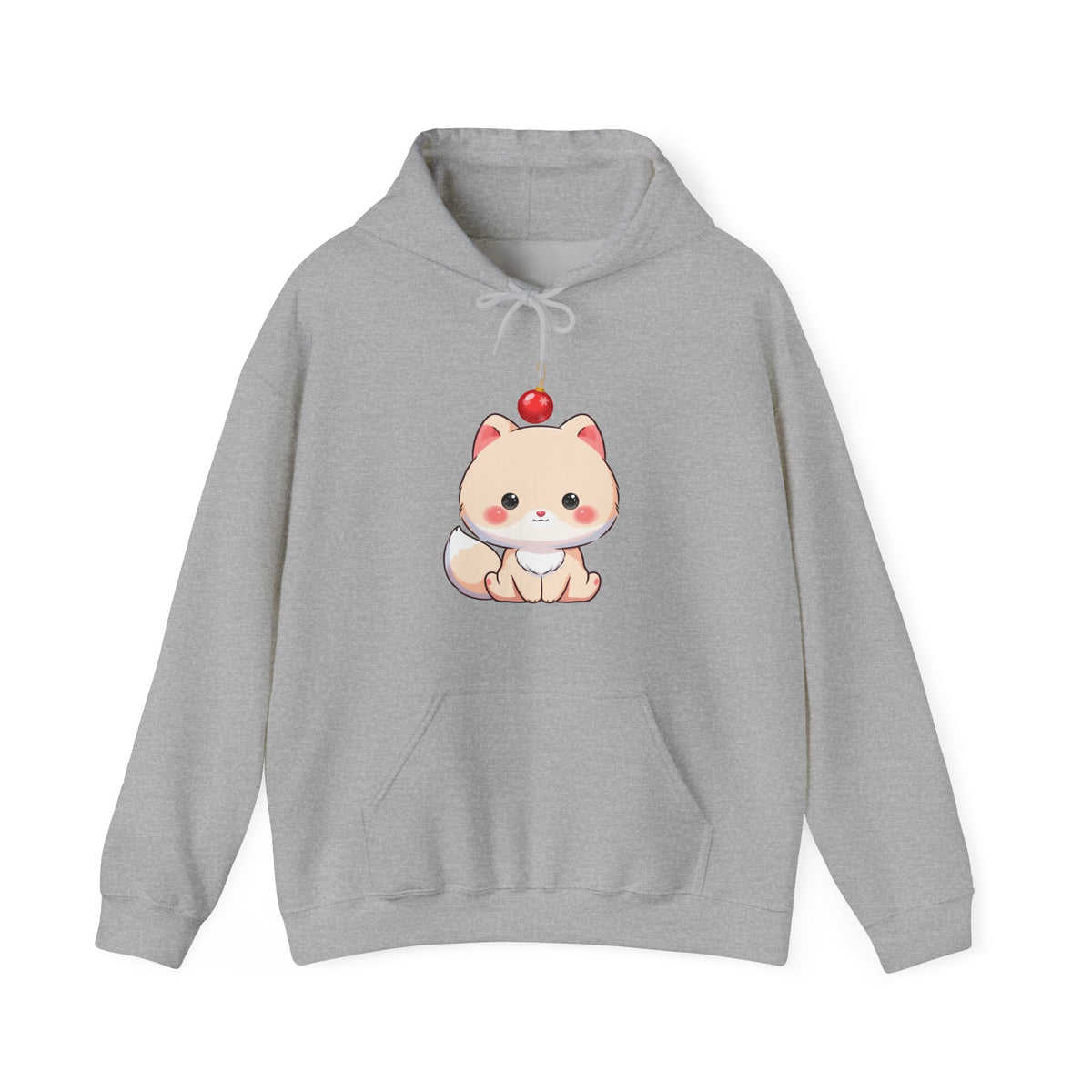 Kawaii Arctic Fox Christmas Hoodie, Unisex Heavy Blend
