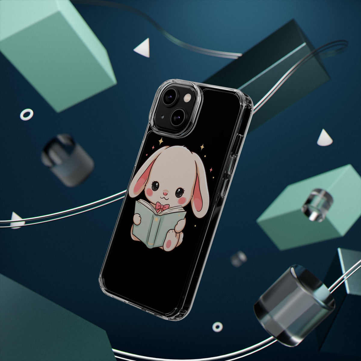 Kawaii Reading Bunny Clear Impact-Resistant Case