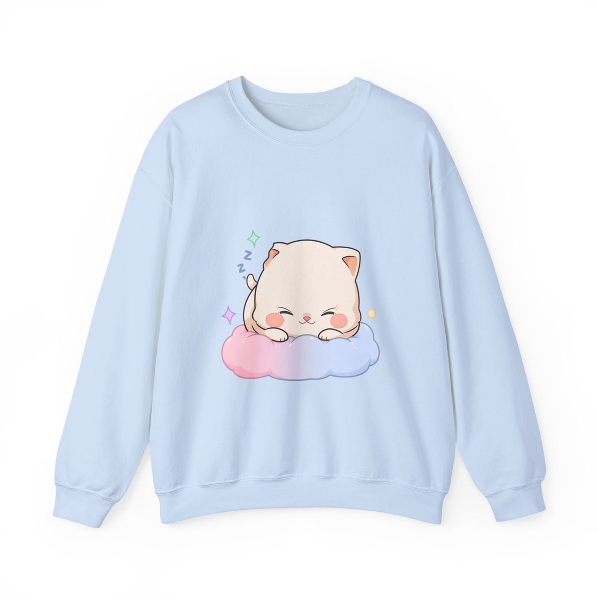 Kawaii Sleeping Cat Sweatshirt, Cozy Cloud Cat Crewneck