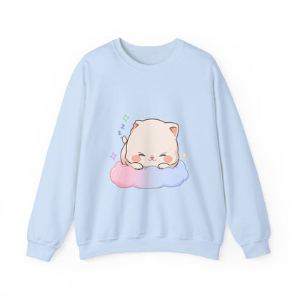 Kawaii Sleeping Cat Sweatshirt, Cozy Cloud Cat Crewneck