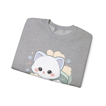 Kawaii Arctic Fox Sweatshirt, Cute Gift Box Fox Crewneck