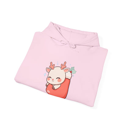Kawaii Reindeer Hoodie, Cozy Christmas Stocking Sweatshirt