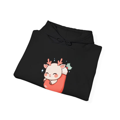 Kawaii Reindeer Hoodie, Cozy Christmas Stocking Sweatshirt