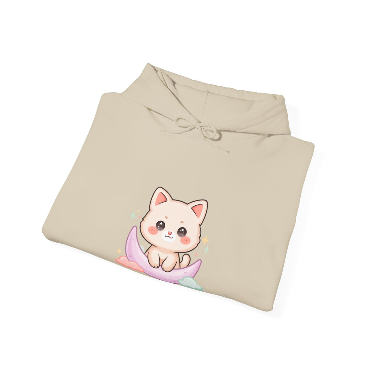 Kawaii Cat Moon Hoodie, Cute Celestial Cat Sweatshirt
