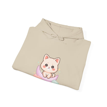 Kawaii Cat Moon Hoodie, Cute Celestial Cat Sweatshirt