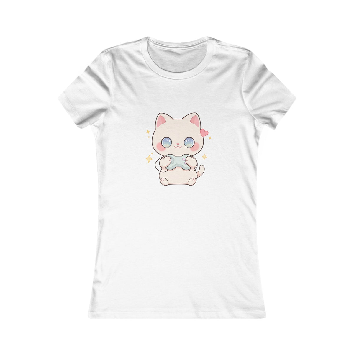 Kawaii Gamer Cat Women's Tee for Cozy Gaming Fans