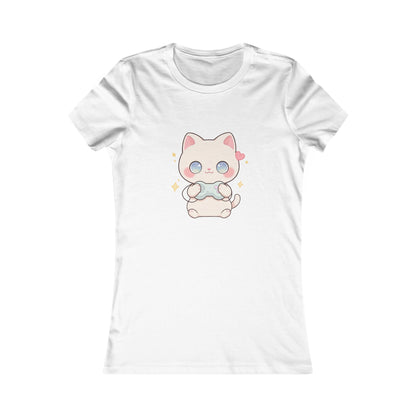 Kawaii Gamer Cat Women's Tee for Cozy Gaming Fans