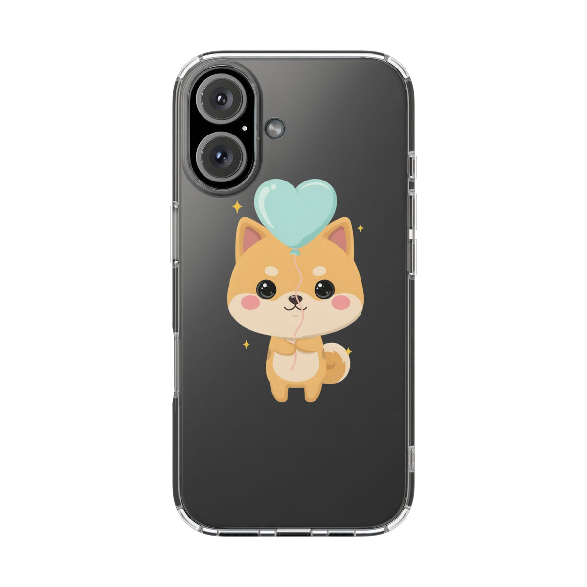 Kawaii Shiba Inu Clear Phone Case with Heart Balloon
