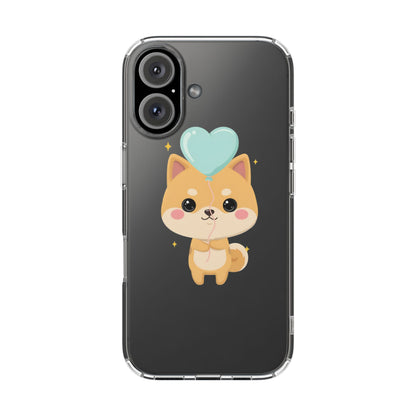 Kawaii Shiba Inu Clear Phone Case with Heart Balloon
