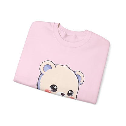 Kawaii Polar Bear Sweatshirt, Cute Sledding Cub Crewneck