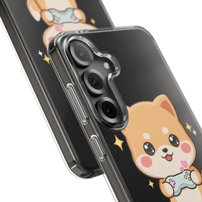 Kawaii Shiba Inu Gamer Phone Case, Clear Impact-Resistant