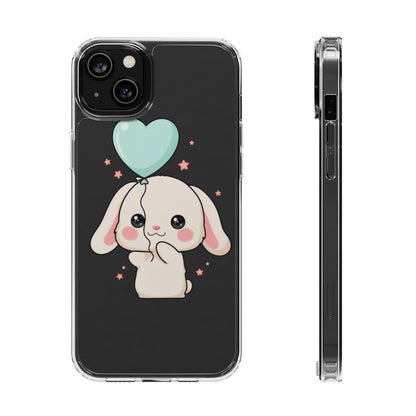 Kawaii Bunny Phone Case with Balloon, Clear Impact-Resistant