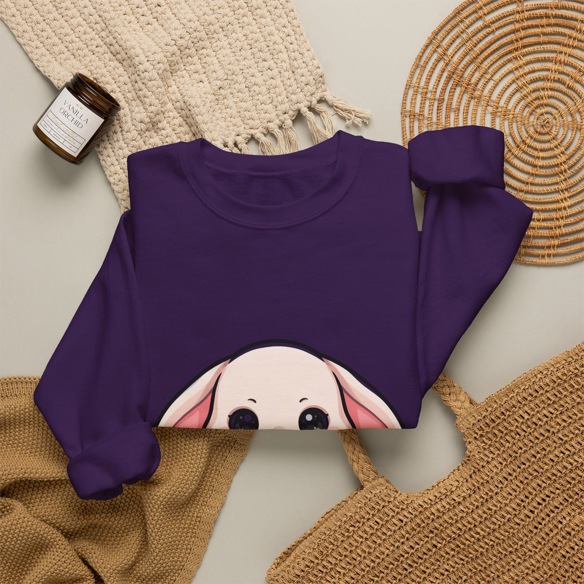 Kawaii Bunny Sweatshirt Hugging a Strawberry