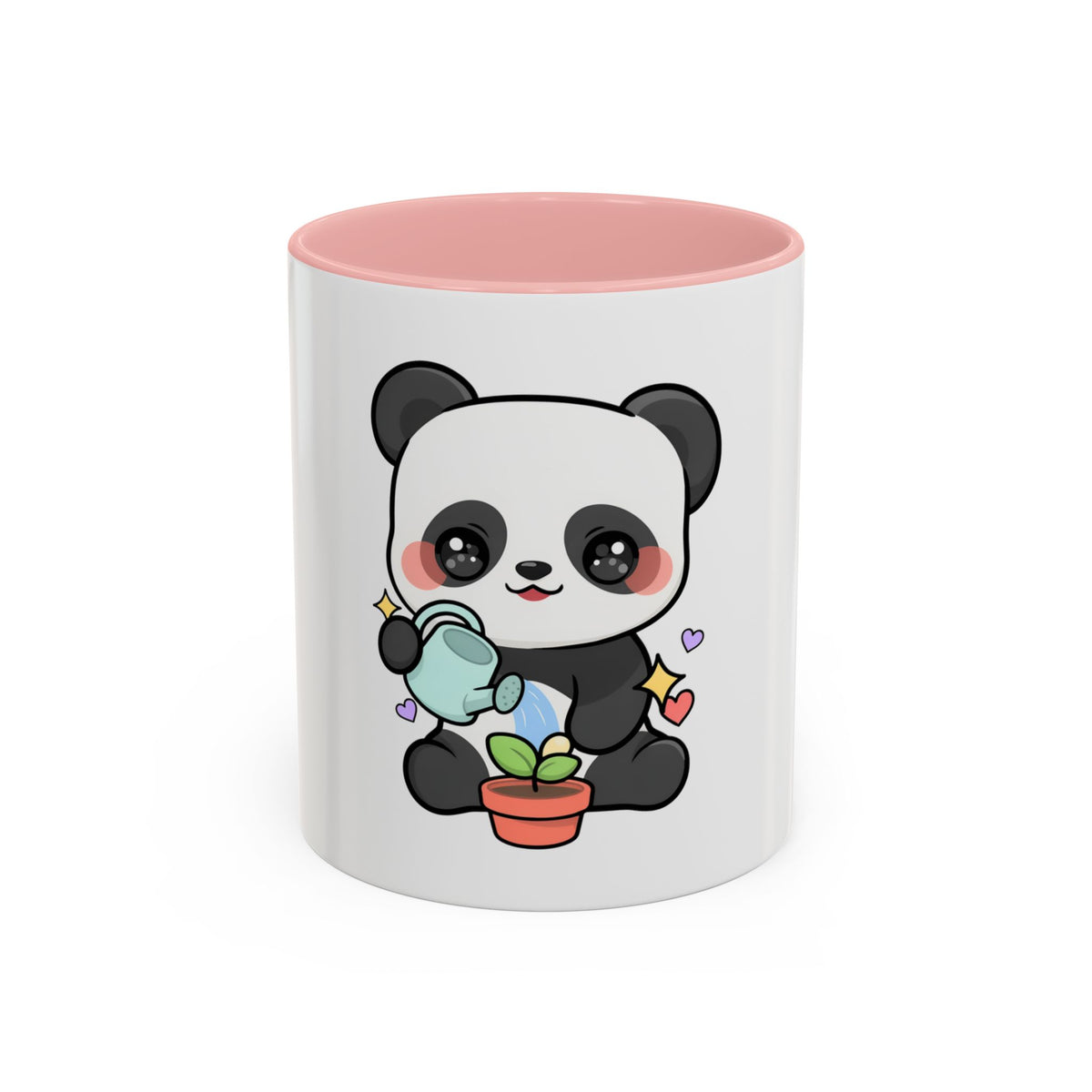 Kawaii Panda Accent Coffee Mug, Cute Plant Lover Gift