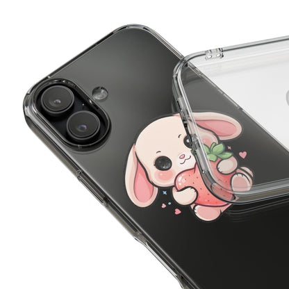 Kawaii Bunny Strawberry Phone Case, Clear Impact-Resistant