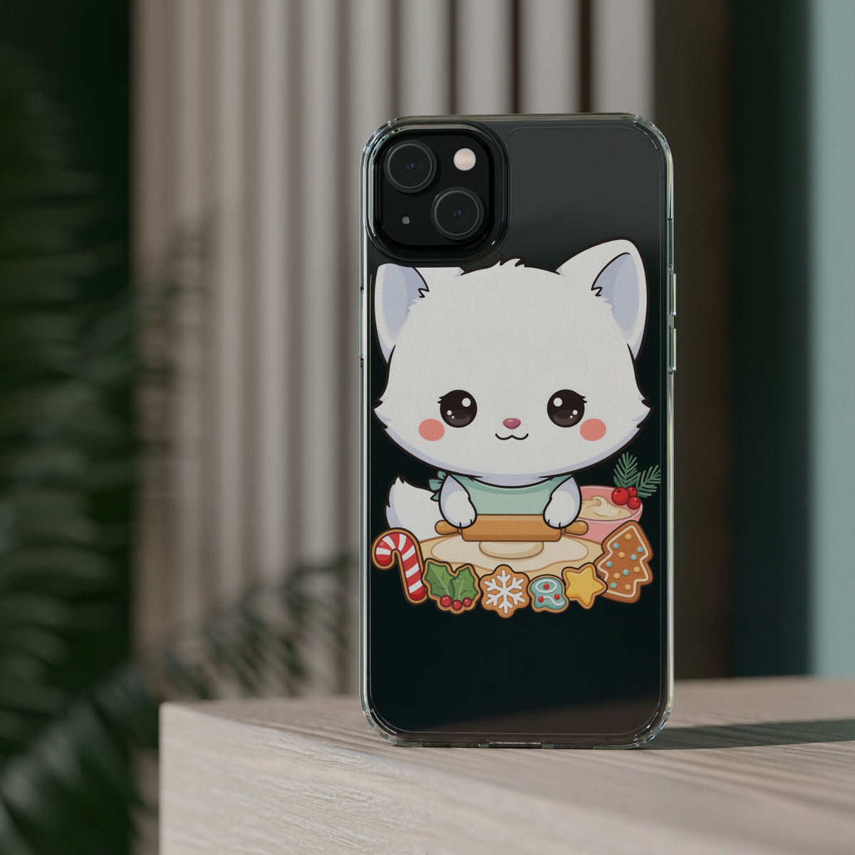 Christmas Fox Clear Phone Case, Kawaii Cookie Baker