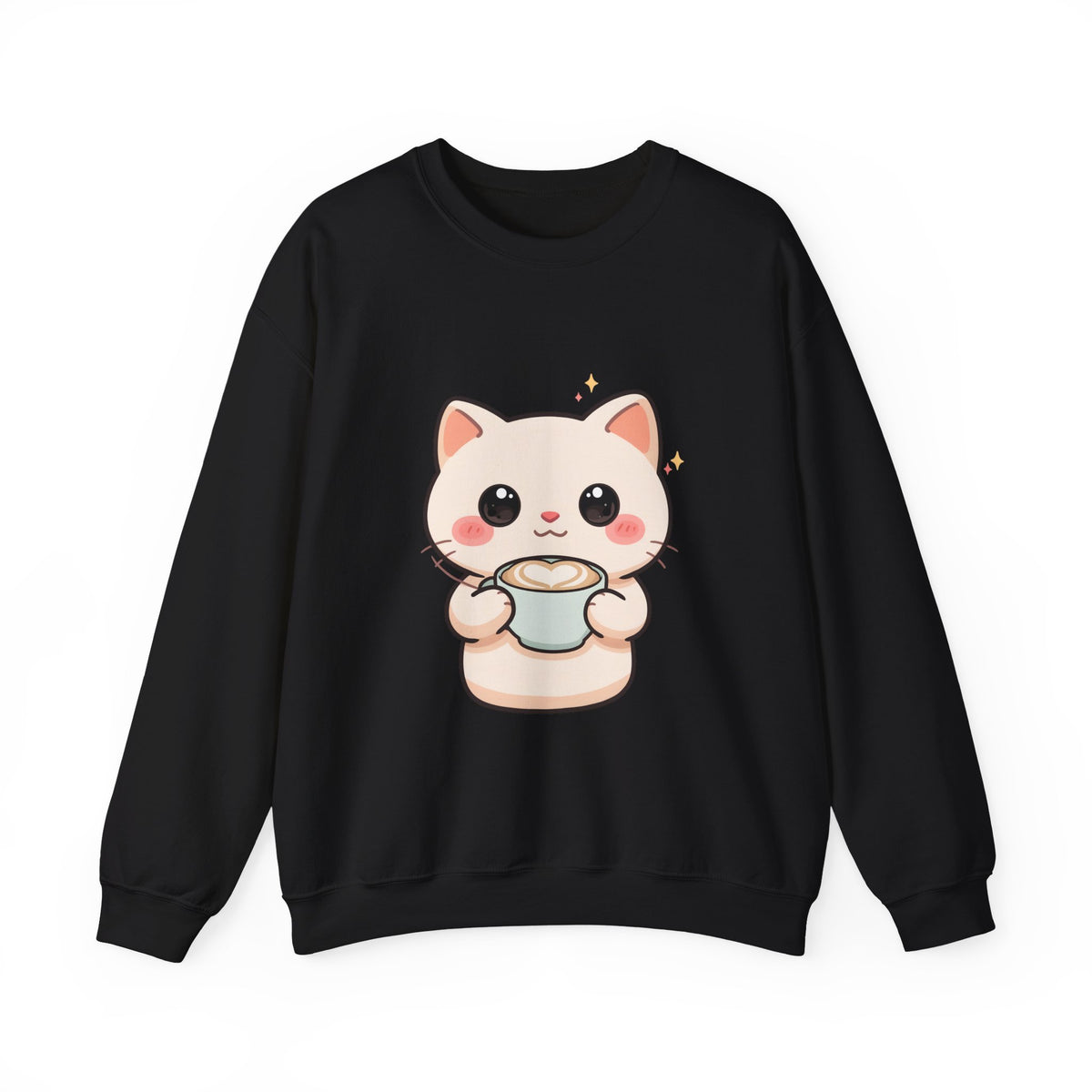 Kawaii Latte Cat Sweatshirt, Cute Chibi Coffee Cat Crewneck