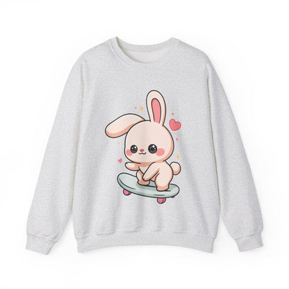 Kawaii Bunny Skateboard Sweatshirt, Cute Chibi Rabbit