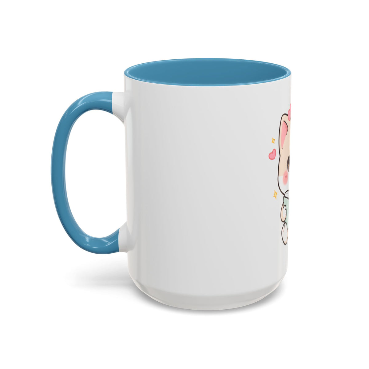 Kawaii Cat Reading Mug, Cute Book Lover Accent Coffee Mug