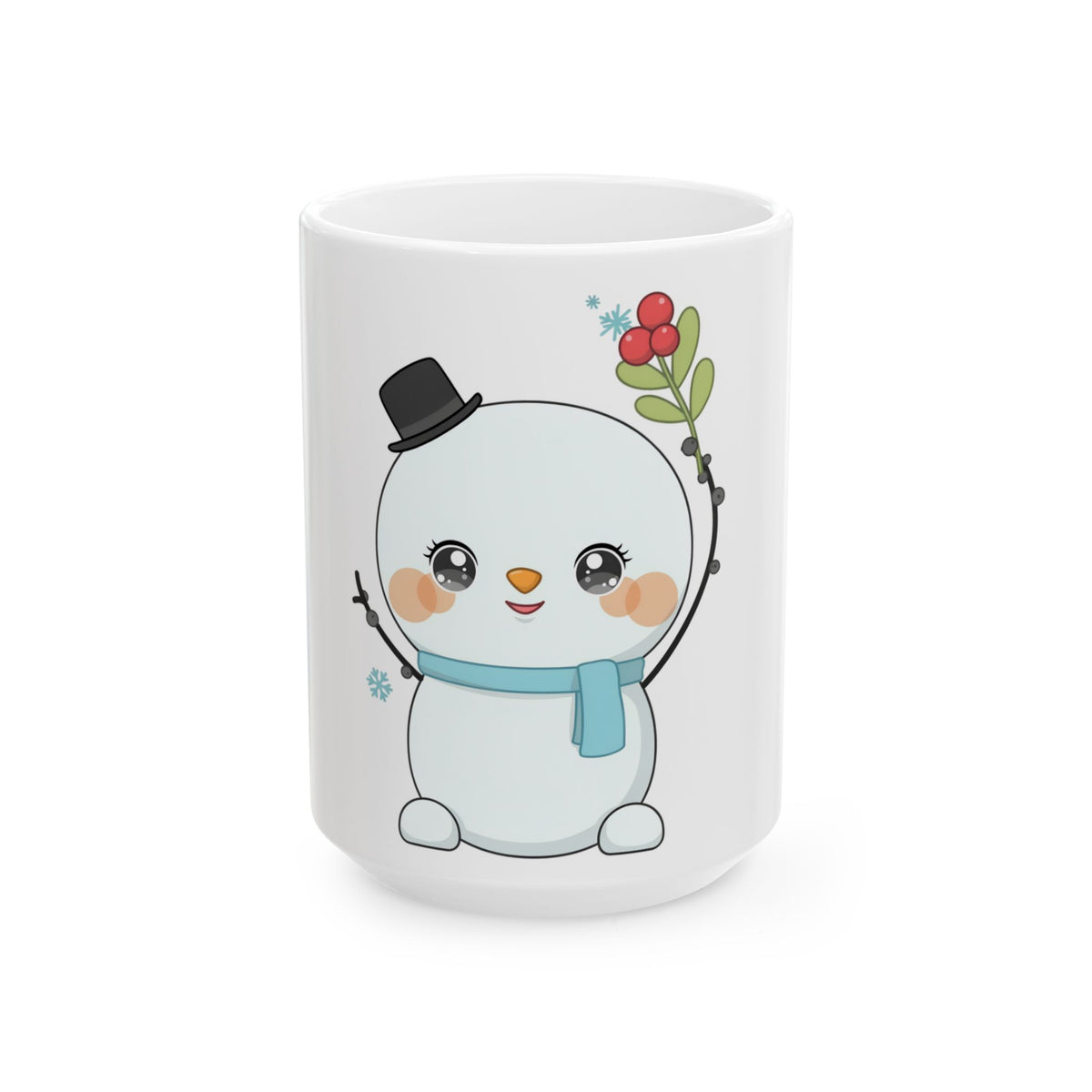 Kawaii Snowman Christmas Mug with Mistletoe