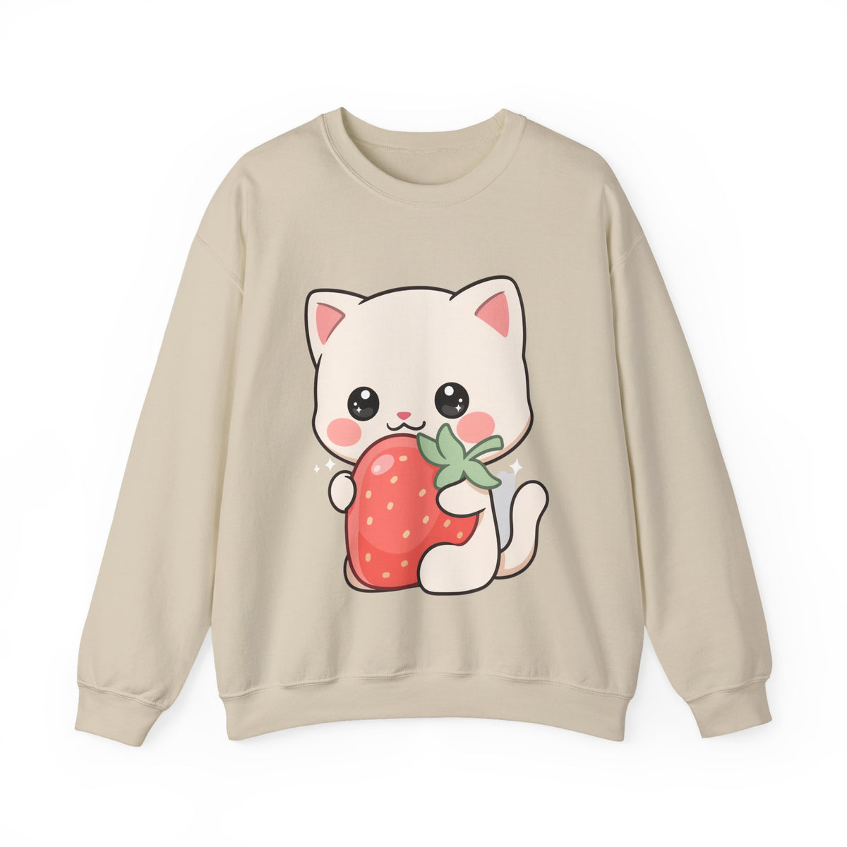 Kawaii Cat Strawberry Sweatshirt, Cute Chibi Crewneck