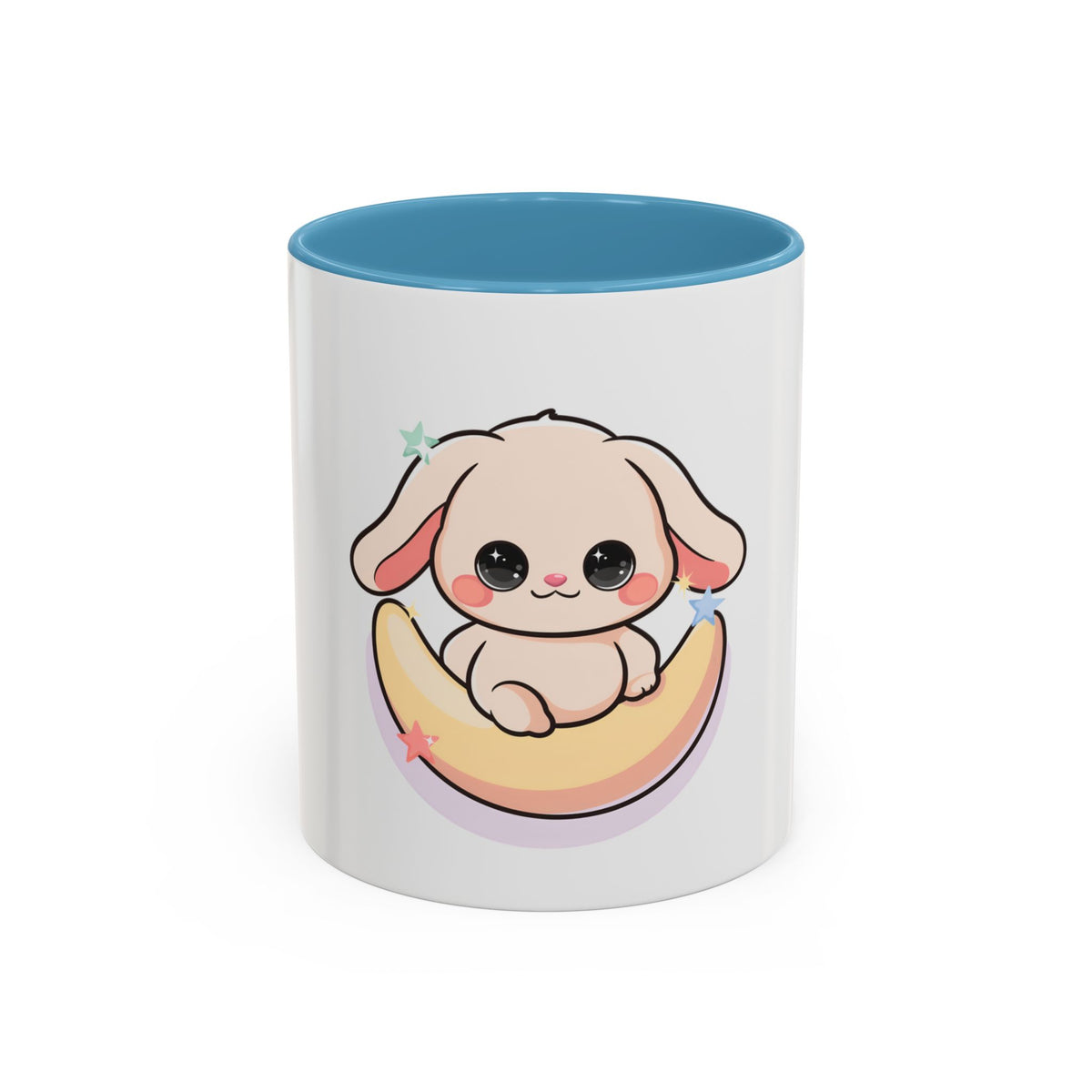 Kawaii Bunny Accent Coffee Mug, Cute Moon Rabbit Gift
