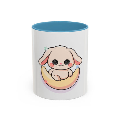 Kawaii Bunny Accent Coffee Mug, Cute Moon Rabbit Gift