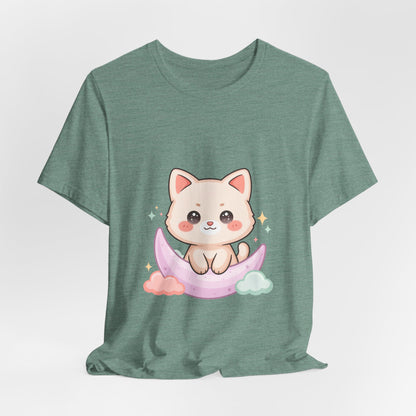 Kawaii Cat Moon T-Shirt for Cozy Night Owls