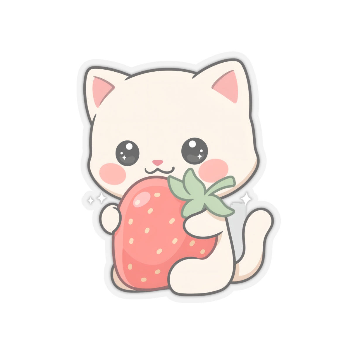 Kawaii Cat Strawberry Kiss-Cut Sticker for Cat Lovers
