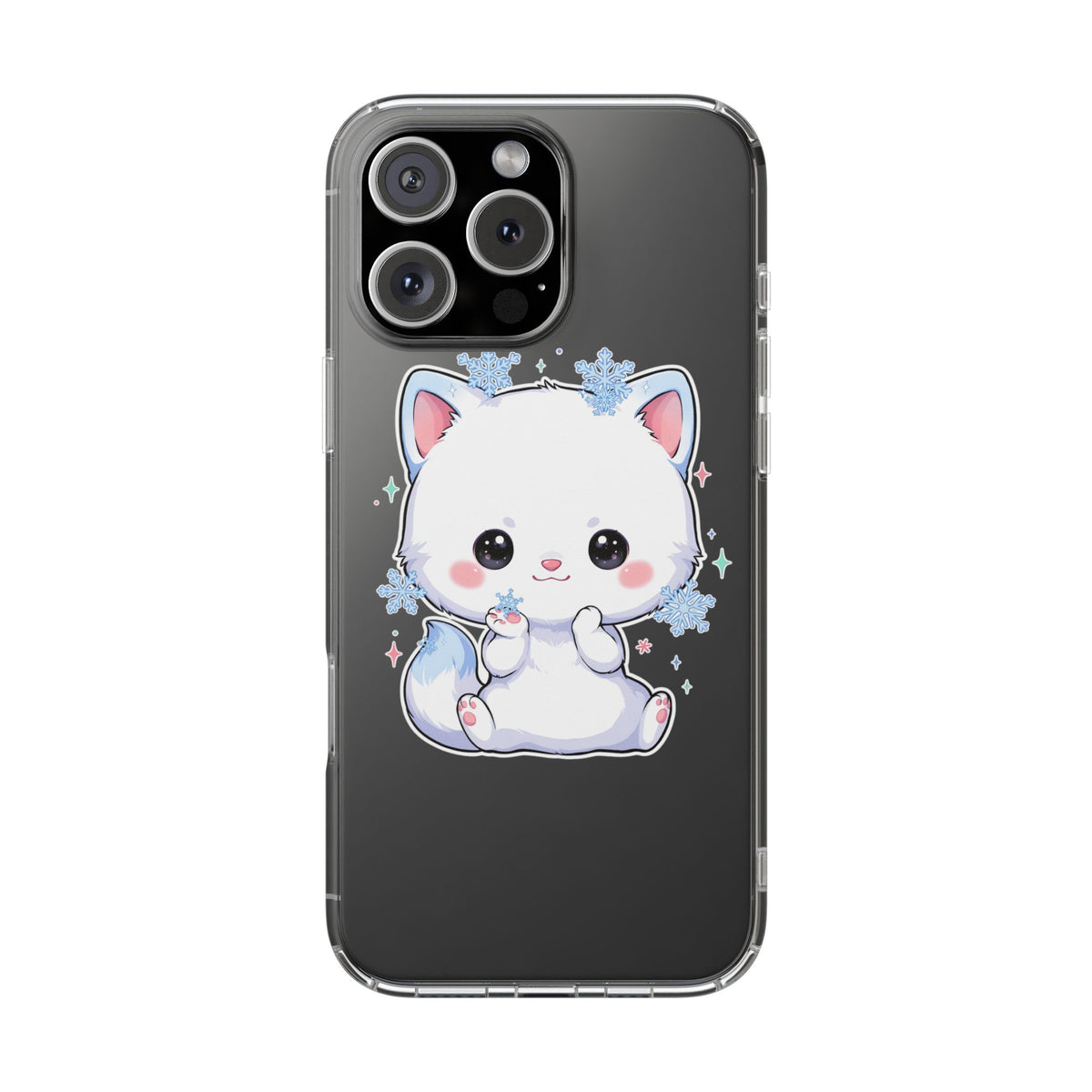 Kawaii Arctic Fox Phone Case, Cute Snowflake Clear Case