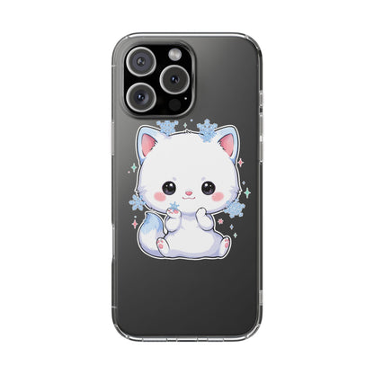 Kawaii Arctic Fox Phone Case, Cute Snowflake Clear Case