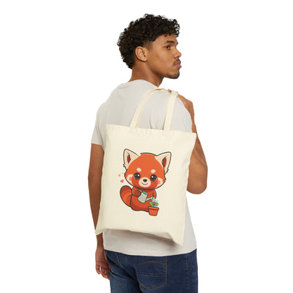 Red Panda Cotton Canvas Tote Bag for Plant Lovers