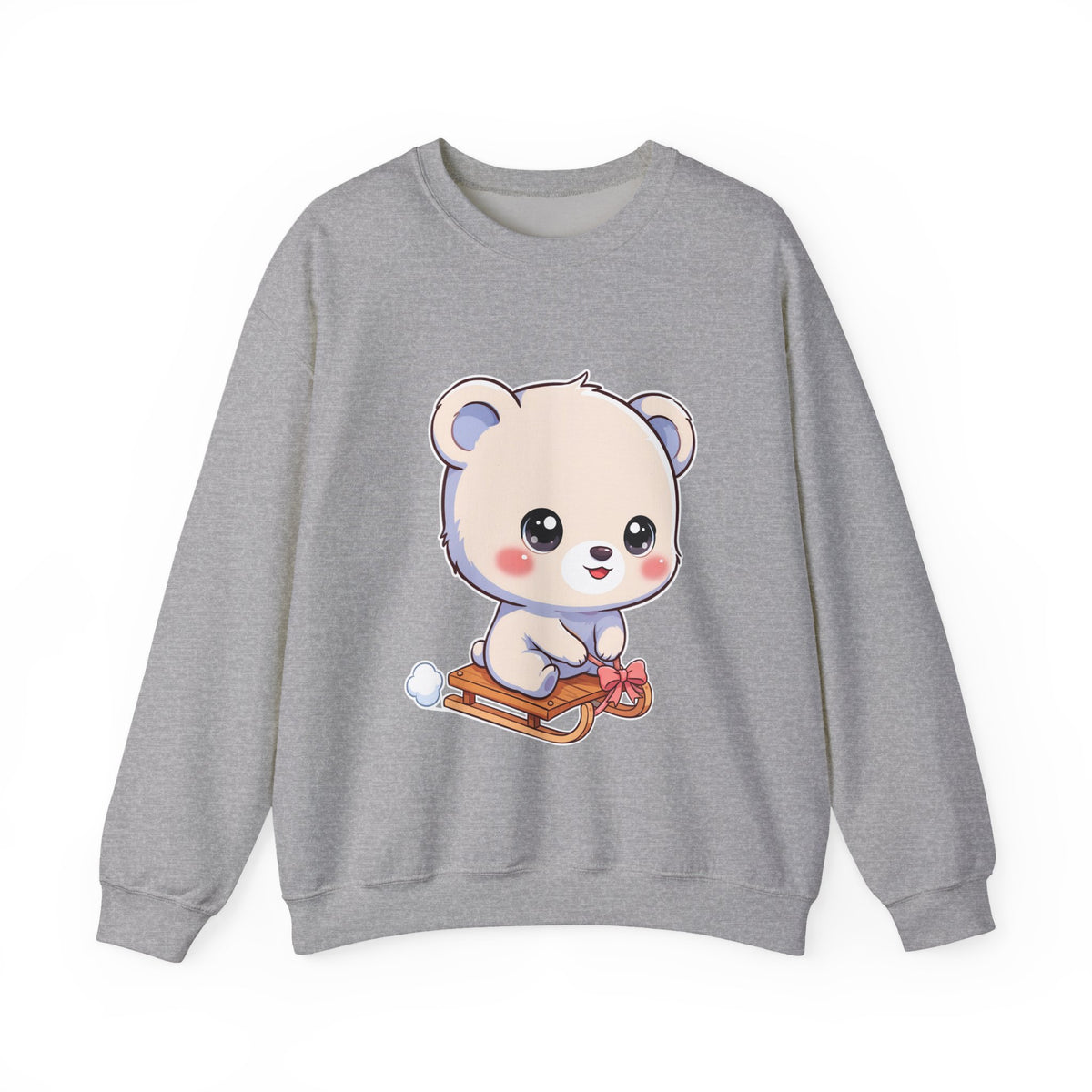 Kawaii Polar Bear Sweatshirt, Cute Sledding Cub Crewneck