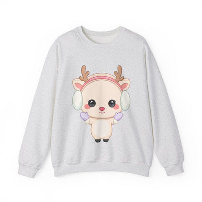 Kawaii Reindeer Sweatshirt, Cute Winter Crewneck
