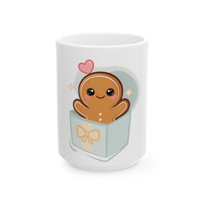 Gingerbread Gift Mug, Cute Kawaii Holiday Ceramic Cup