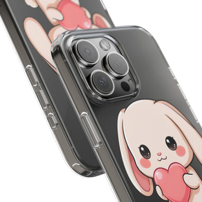 Kawaii Bunny Clear Phone Case with Heart