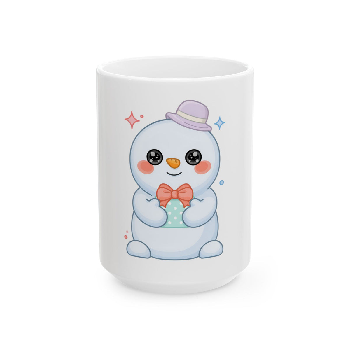 Kawaii Snowman Mug, Cute Holiday Ceramic Coffee Cup
