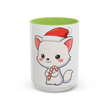 Kawaii Arctic Fox Christmas Mug, Cute Santa Fox Accent Coffee Mug