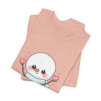 Kawaii Snowman T-Shirt, Cute Winter Sledding Tee