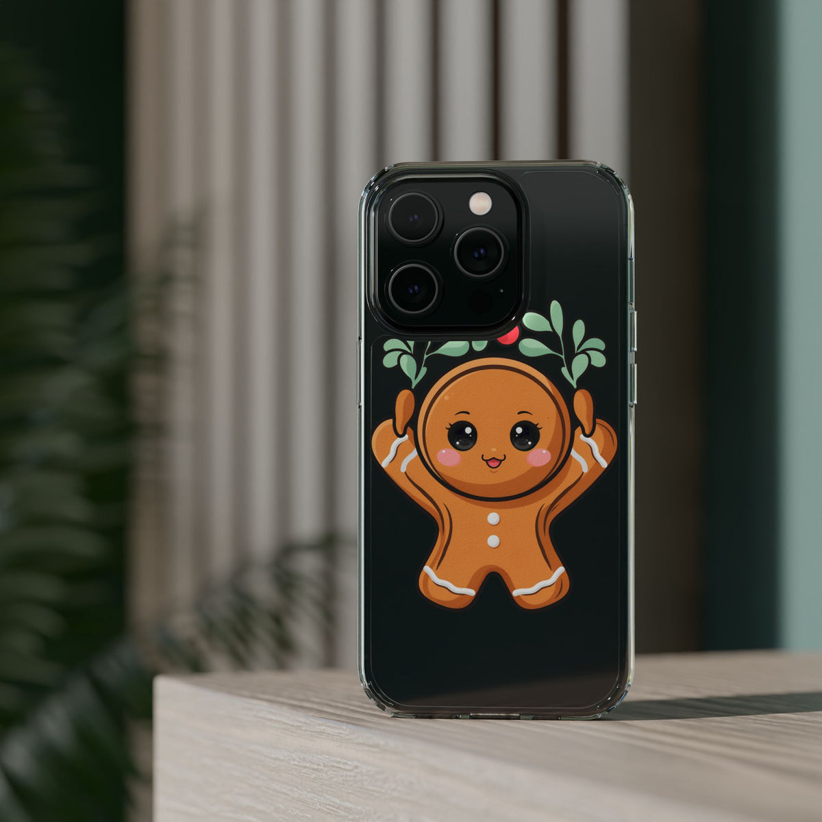 Kawaii Gingerbread Phone Case with Mistletoe Cheer