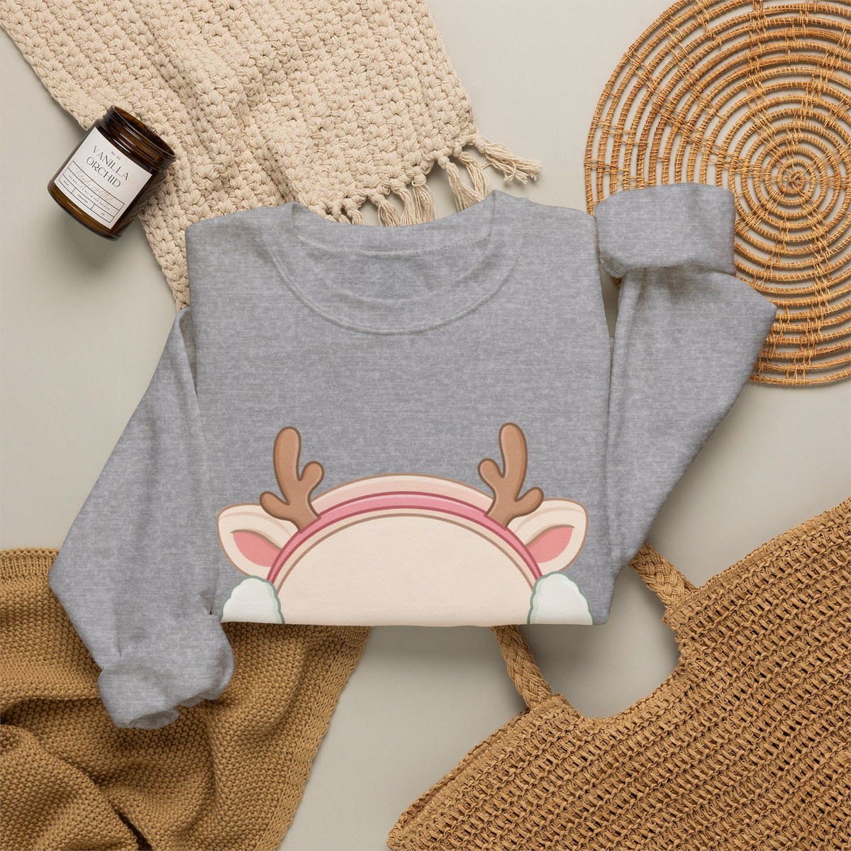 Kawaii Reindeer Sweatshirt, Cute Winter Crewneck