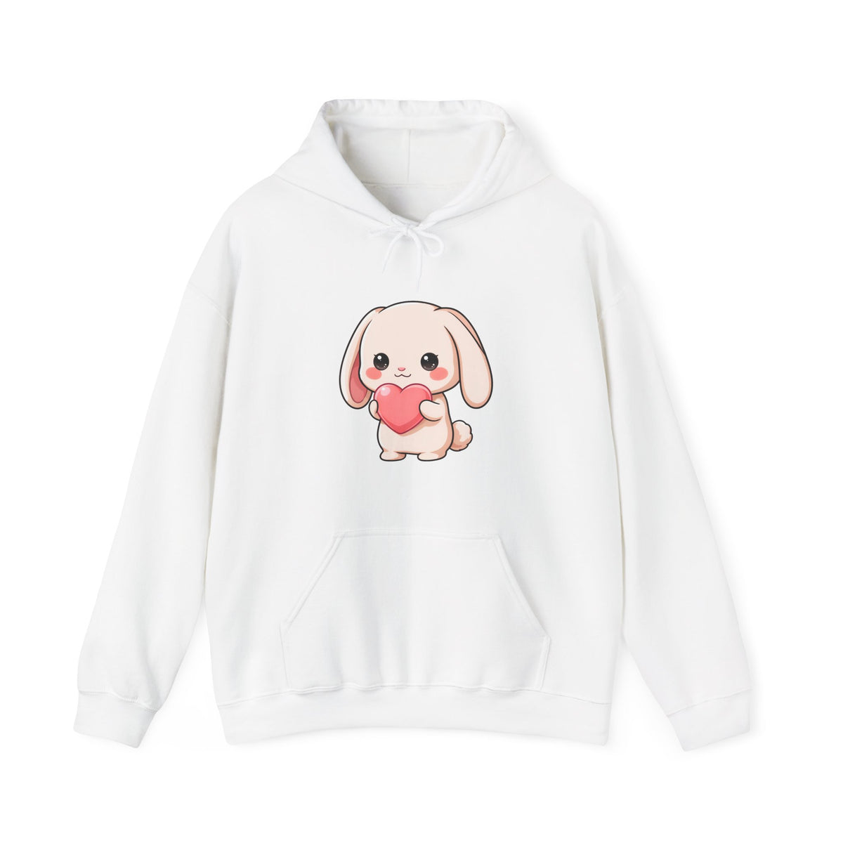 Kawaii Bunny Heart Hoodie, Cute Unisex Heavy Blend Sweatshirt