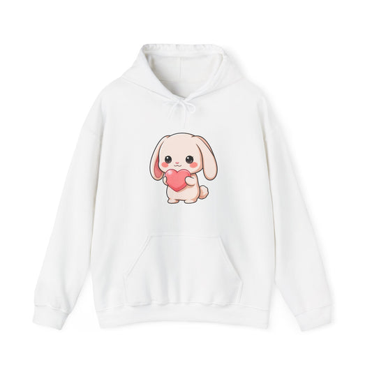 Kawaii Bunny Heart Hoodie, Cute Unisex Heavy Blend Sweatshirt