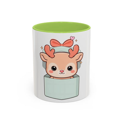 Kawaii Reindeer Christmas Mug, 11oz or 15oz Accent Coffee Mug