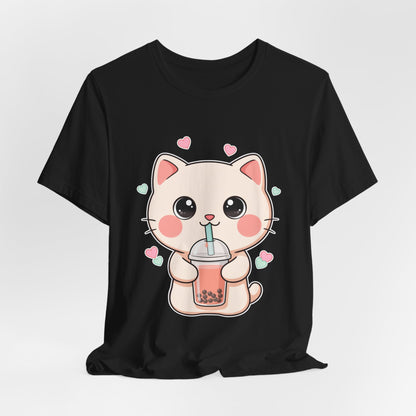 Kawaii Bubble Tea Cat T-Shirt for Cat and Boba Lovers