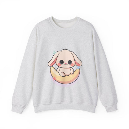 Kawaii Bunny Sweatshirt, Cute Crescent Moon Gift