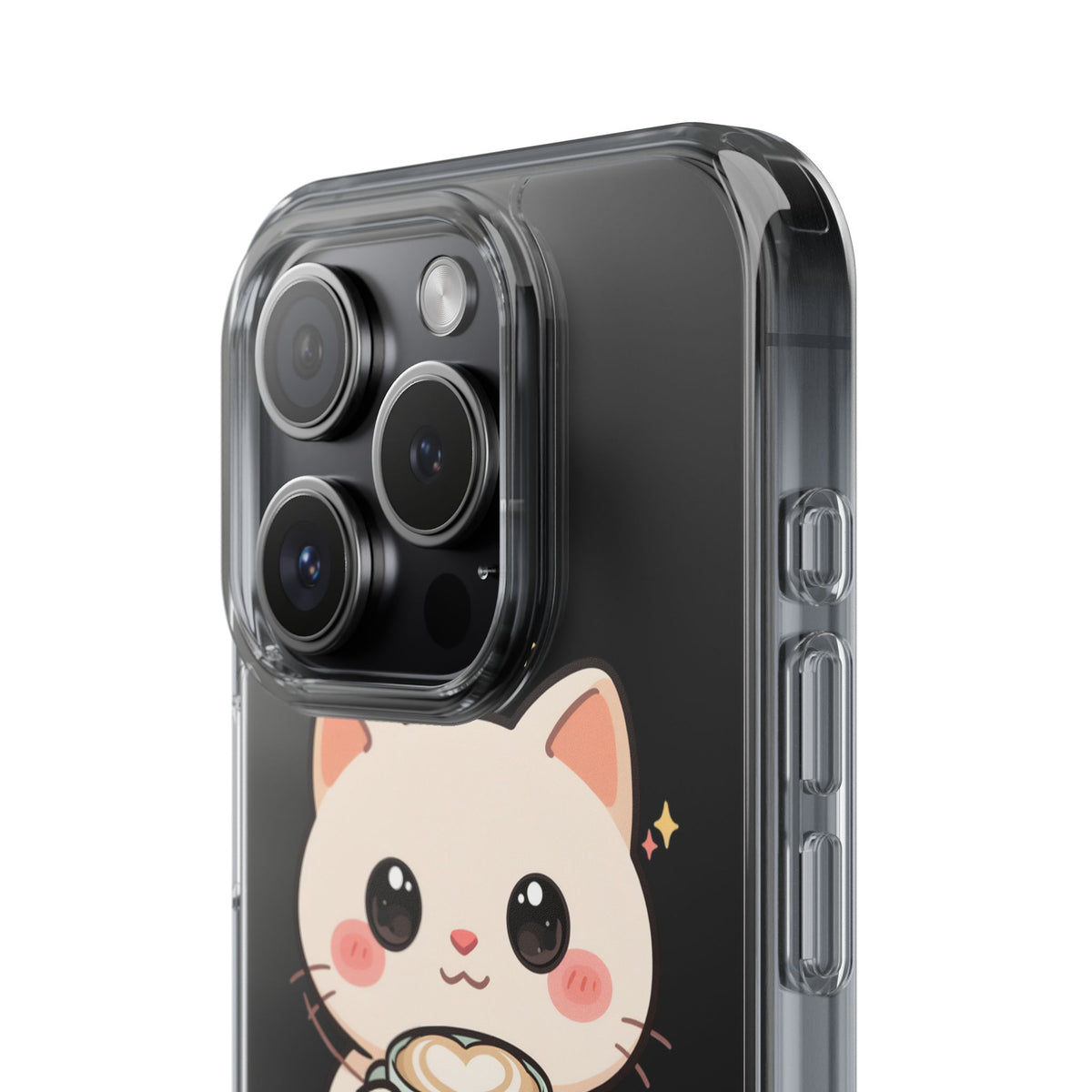 Kawaii Cat Latte Phone Case, Clear Impact-Resistant