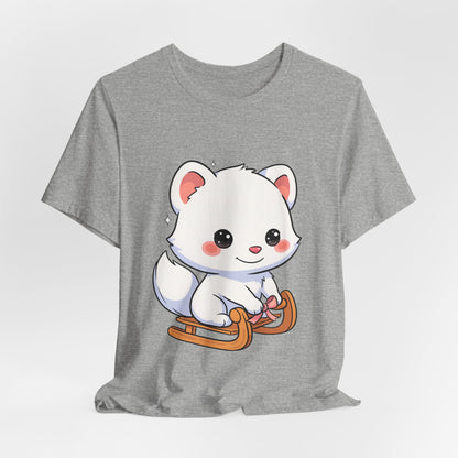 Kawaii Arctic Fox Sledding T-Shirt, Cute Unisex Tee