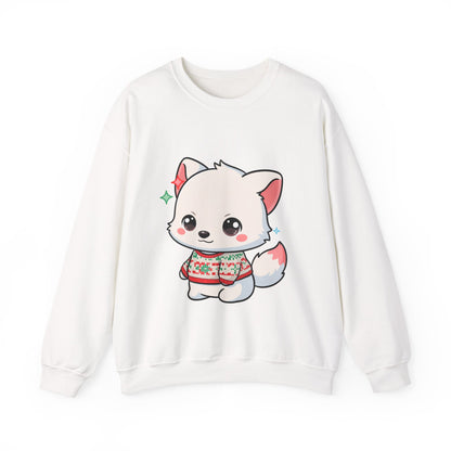 Kawaii Christmas Fox Sweatshirt, Cute Holiday Crewneck